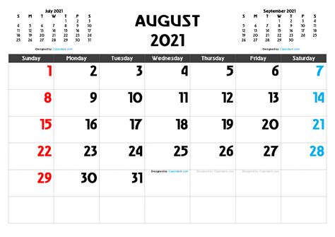 Calendar Aug 2021 Printable